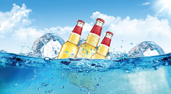 夏日酷饮背景冰爽啤酒背景设计图片