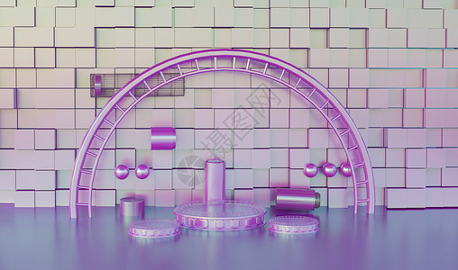 紫色几何体炫酷金属色电商背景设计图片