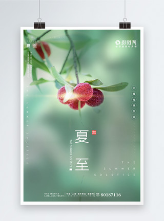 一个杨梅清新文艺夏季杨梅夏至节气海报模板