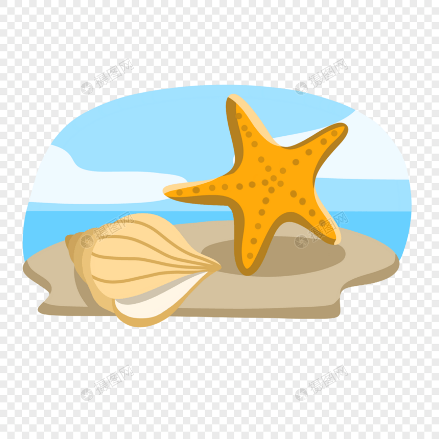 卡通海星海螺沙滩图片