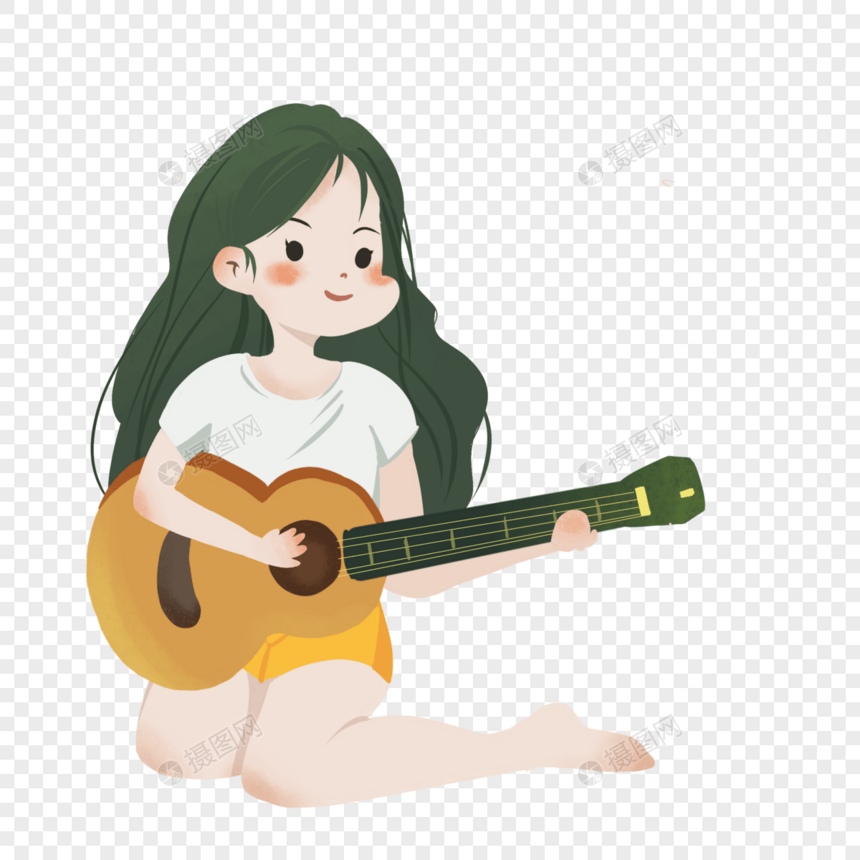 卡通女孩弹吉他图片
