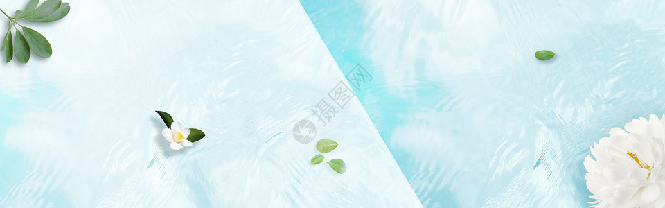 蓝色折纸花卉清新化妆品banner设计图片