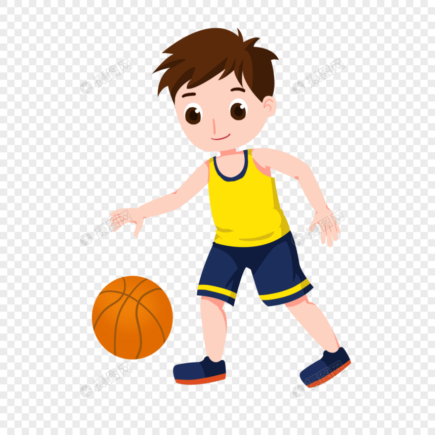 卡通男孩拍篮球图片