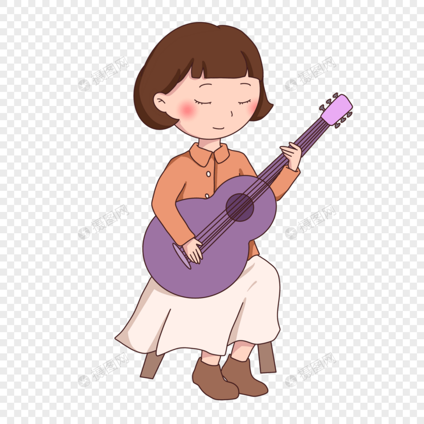 卡通女孩弹吉他图片
