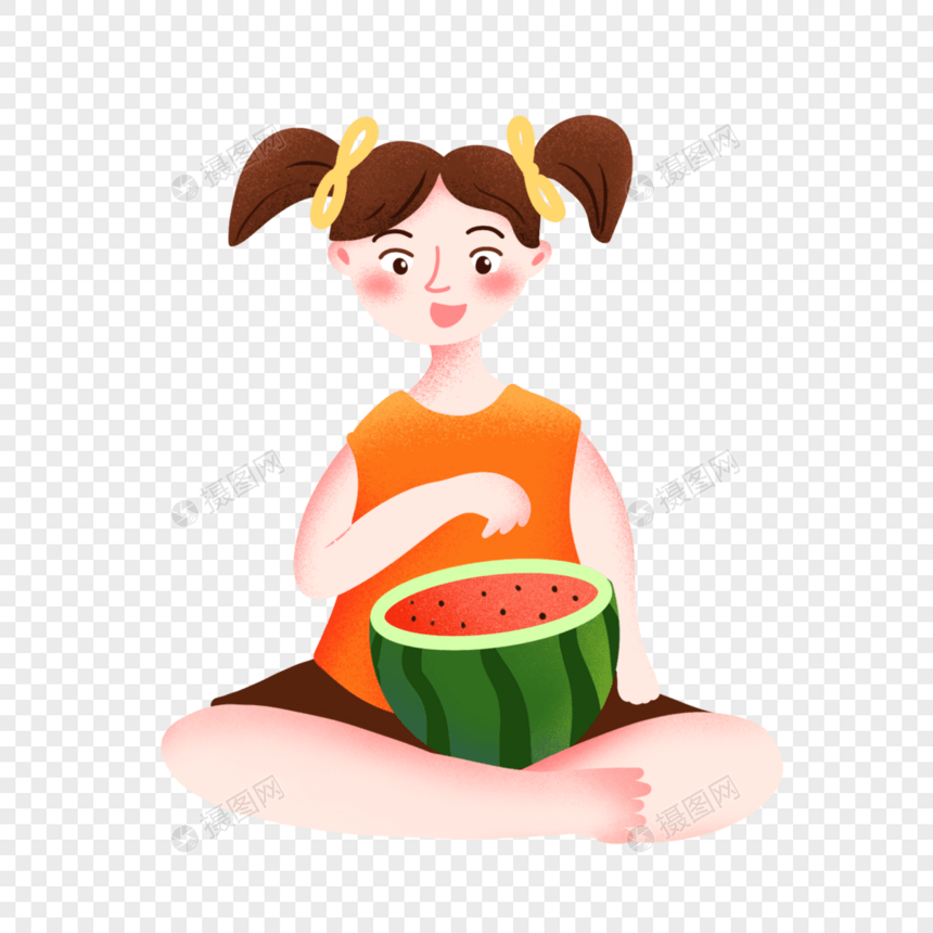 夏天吃西瓜的女孩图片