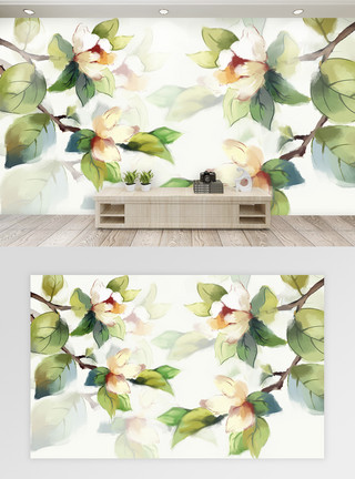 淡雅植物现代简约风栀子花背景墙模板