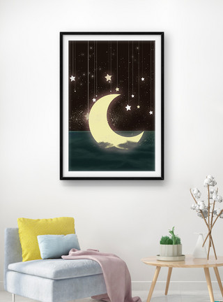 夜景星星素材梦幻星星月亮装饰画模板