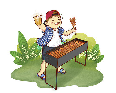 野外烧烤宣传单夏日烧烤啤酒插画