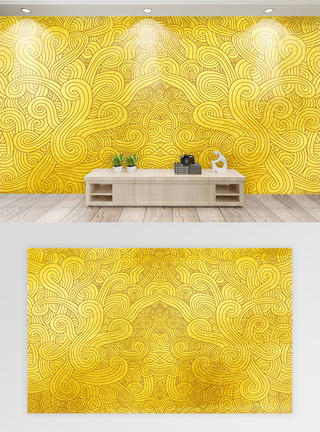 中式景墙素材新中式花纹金色闪光背景纹理背景墙模板