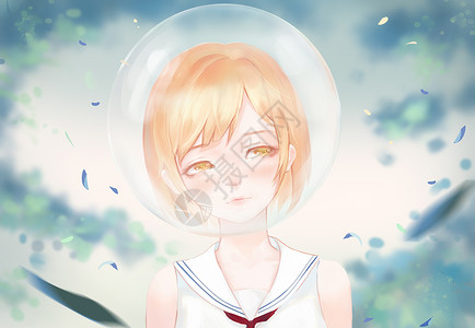 表达情绪瓶中世界-水手少女的害羞插画