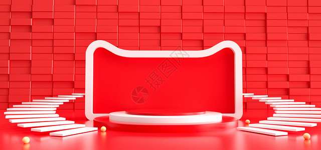 红色台阶天猫促销场景设计图片