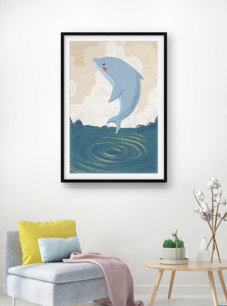 海豚动物可爱卡通动物装饰画模板