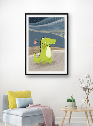 鳄鱼照明可爱卡通动物装饰画模板