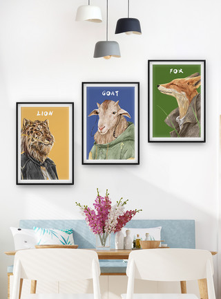 苏尼特羊创意动物三联框装饰画模板