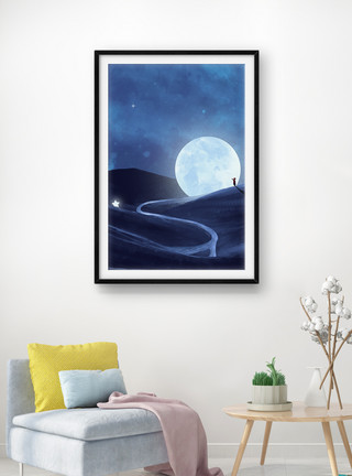 夜景月亮月亮山装饰画模板