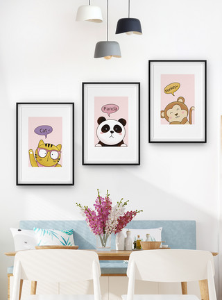 大熊猫窝卡通动物装饰画模板