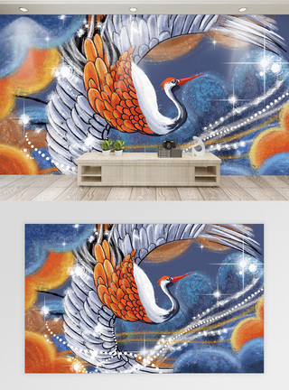 中国风仙鹤背景墙模板