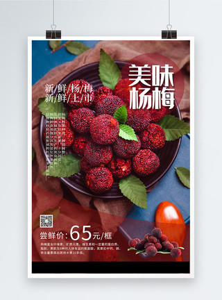 时令美食大气杨梅水果美食海报模板