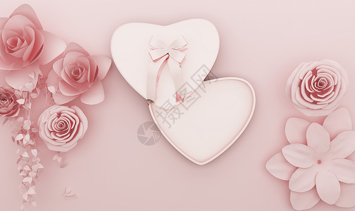 花和礼物粉色浮雕礼盒设计图片