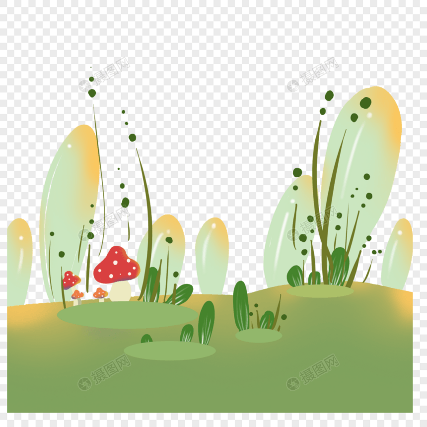 红色蘑菇和小草图片