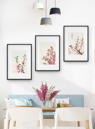 清新中国风水墨冬梅与麻雀插画水彩花卉装饰画模板