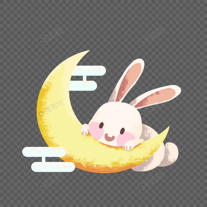 中秋节卡通月亮兔子插画图片