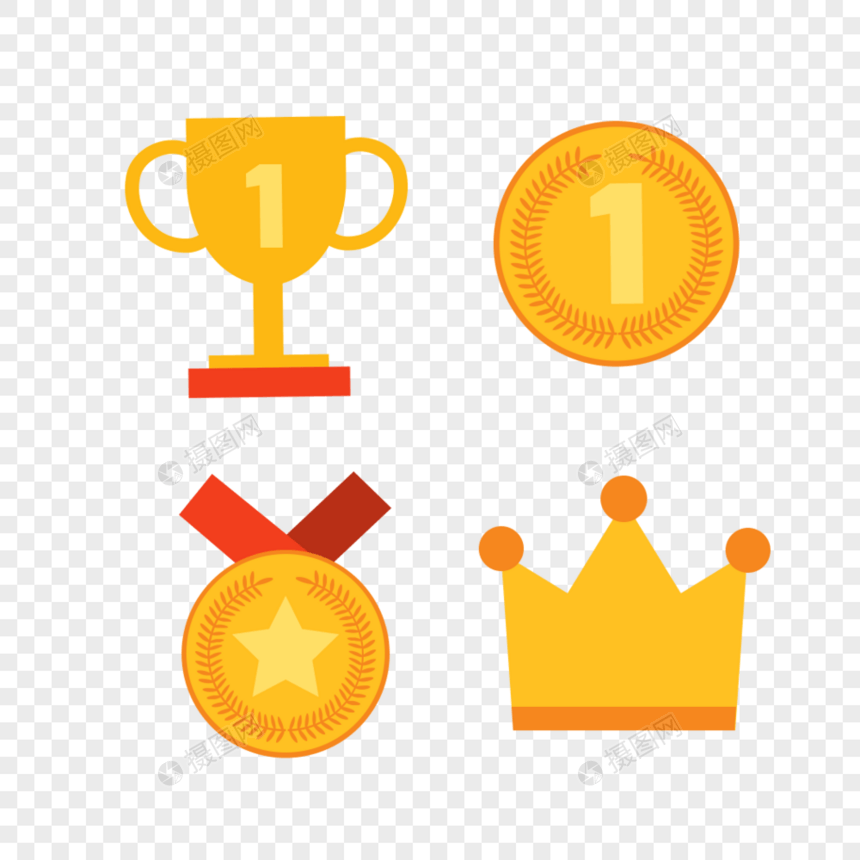 奖杯和奖牌和皇冠矢量元素图片