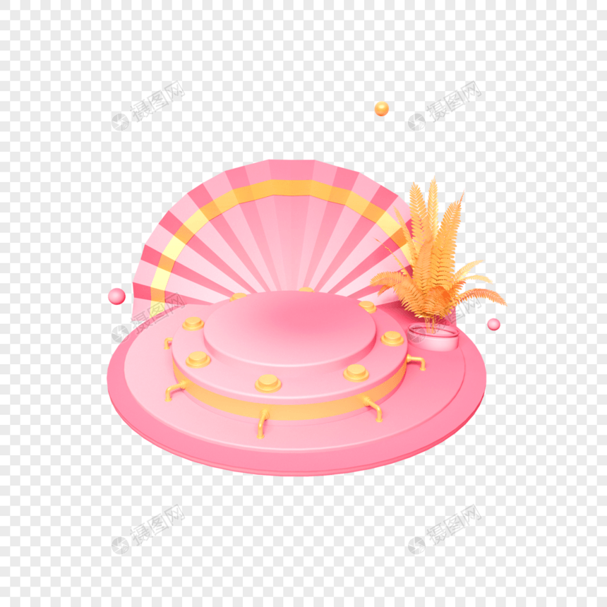 立体金粉色盆景舞台图片