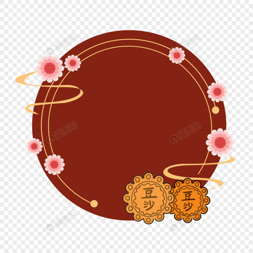中秋红色月饼花朵边框图片