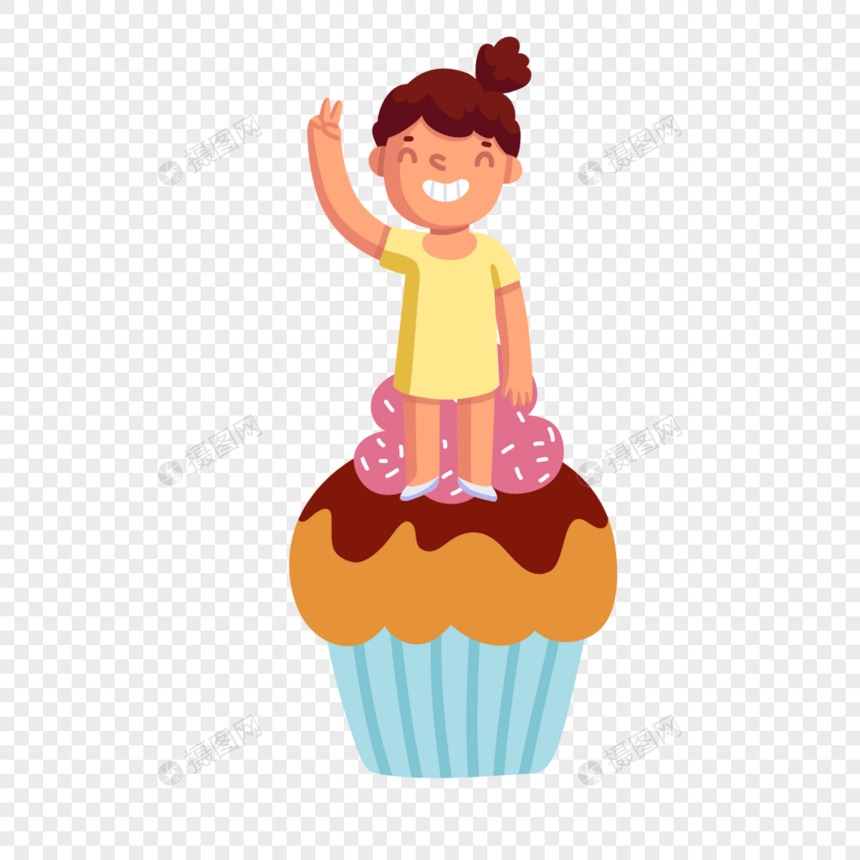 夏日可爱小女孩与纸杯蛋糕元素图片
