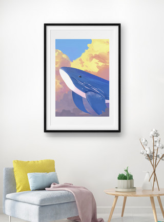 动物油画油画鲸鱼抽象单图装饰画模板