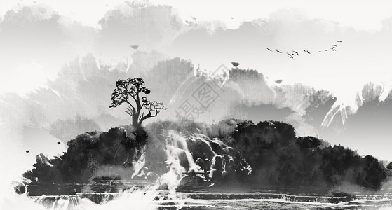 奥比岛素材中国风山水画插画