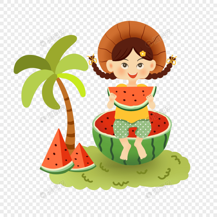 夏日小暑女孩吃西瓜图片