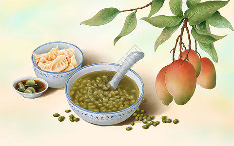 绿豆汤变红消暑美食小暑插画