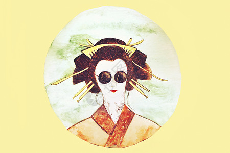 日本折纸帽子浮世绘艺妓国潮插画插画