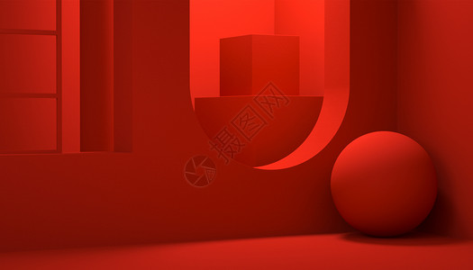 球形贴图C4D红色空间场景设计图片