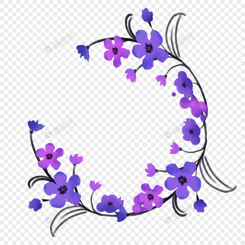 水彩风紫色花朵植物边框图片