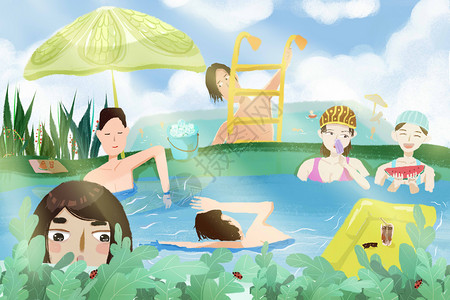 夏季游泳女性夏插画