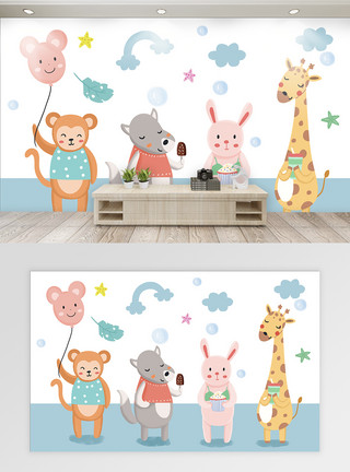 森林动物背景墙卡通动物背景墙模板