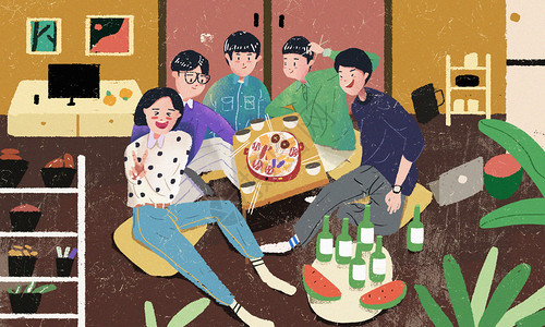 韩国足球宝贝聚餐插画