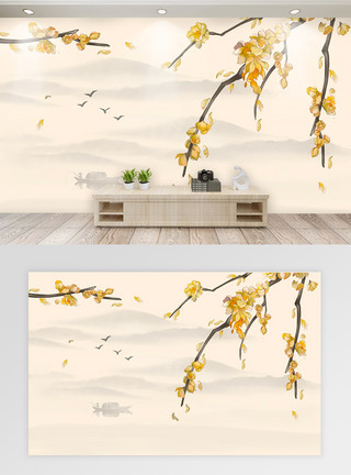 新中式花卉现代简约背景墙模板