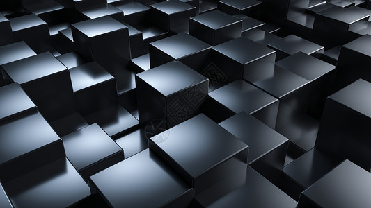 高级黑黑色立方体几何空间场景设计图片