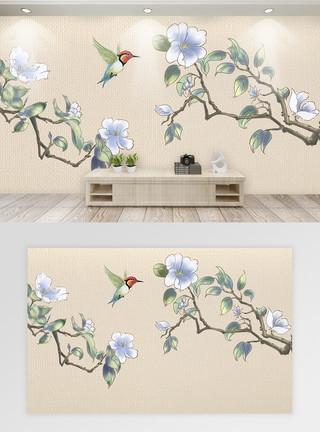 桔色花朵中国古典风花朵背景墙模板