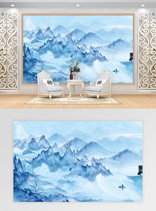 山水图背景中式风山水风景背景墙模板