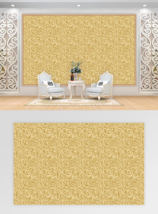 古典花纹元素黄色中式花纹电视背景墙模板