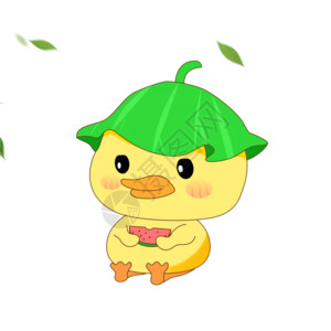 绿色黄色树叶小黄鸭吃瓜GIF表情包高清图片