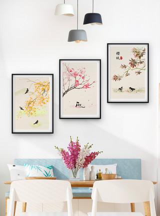 手绘植物花朵简约现代花卉装饰画模板