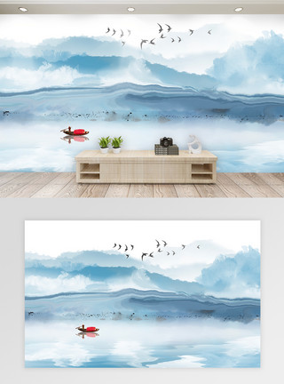 风景画背景新中式简约山水风景背景墙模板