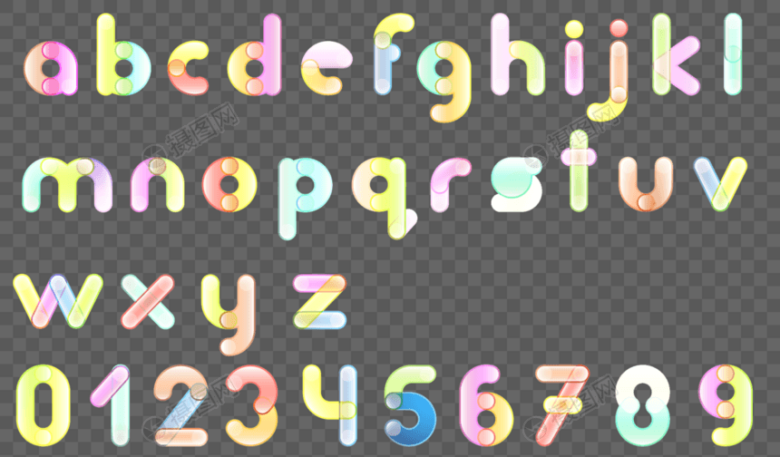 糖果色二十六个英文字母设计图片