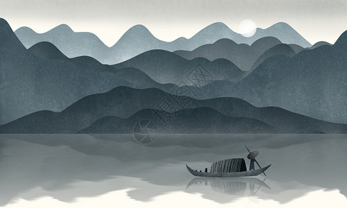 钓鱼的渔夫中国风山水插画插画